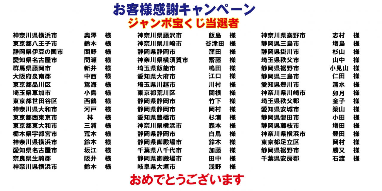 H30.春休み・GWイベント夏のジャンボ当選者