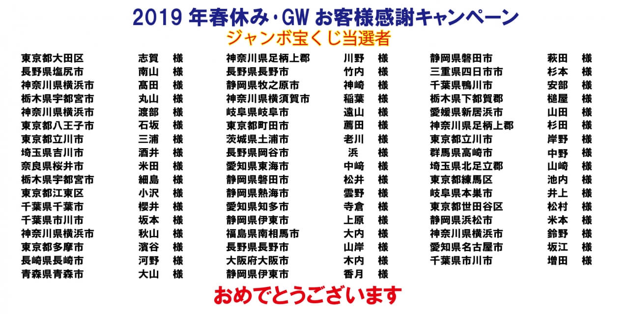 2019年○○ジャンボ当選者